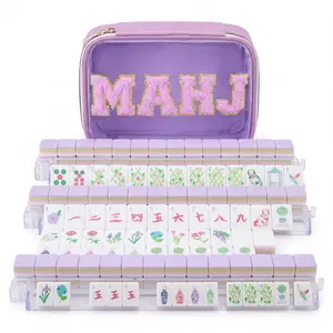 Premium Macaron Art Mahjong Set , Aesthetic Pastel Tiles ,Perfect Gift for Her , Luxury Game Night Essential with MAHJ Bag , Portable Family Entertainment
