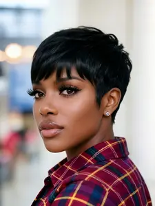 pixie cut wig ﻿brown burgundy natural black color  pixie cut human hair wigs short straight human hair wig machine made for women daily party cosplay gift use Party holidays gift wig