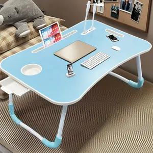 1pc Oversized Portable Laptop Bed Table - Foldable & Durable Wooden Computer Tray with Cup Holder, Drawer, USB, Fan & Light - Ideal for Reading, Writing on Bed, Sofa, Floor - Sleek  Design, Portable Work Station | Modern Portable Table | Sturdy summervibe