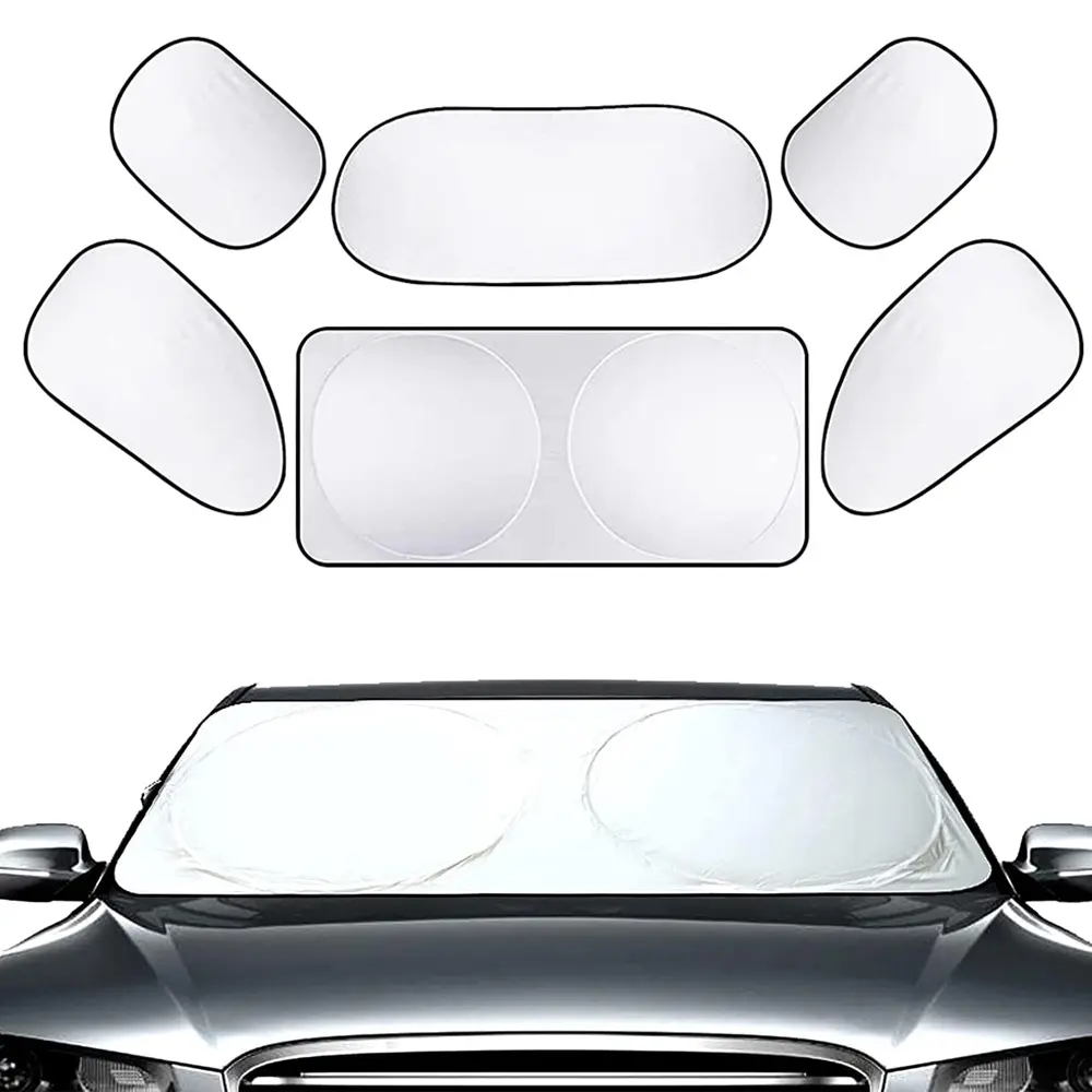 [Summer Vibes] 6pcs Set Sun Shades for Side Window Front and Rear Windshield,Full Sun Protection with Storage Bag, Block UV Rays in Summer,Universal for Car, SUV, Van, Truck - 59inX23.6in