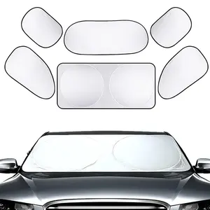 [Summer Vibes] 6pcs Set Sun Shades for Side Window Front and Rear Windshield,Full Sun Protection with Storage Bag, Block UV Rays in Summer,Universal for Car, SUV, Van, Truck - 59inX40in