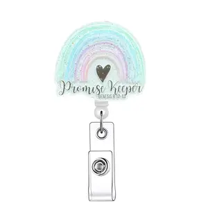 Rainbow Pattern Retractable Badge Reel, 1/20pcs Acrylic ID Holder with Clip, Identification Badges & Supplies for Nurses, Doctors, Students & Office Staff