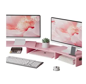 Wooden Dual Monitor Stand Riser with Smartphone Holder, Adjustable Length & Swivel Angle Wooden Dual Monitor Stand Riser with Smartphone Holder, Adjustable Length & Swivel Angle