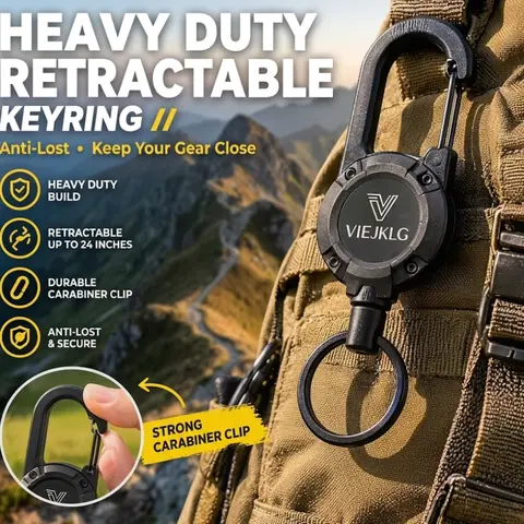 VIEJAKLG 3-in-1 Retractable Pull Reel Carabiner Keychain with Strong Steel Wire Rope Buckle Compact Outdoor Sport Tool for Camping & Hiking 64cm Length Multifunctional Organizing Essentials Multifunctional Organizing Essentials