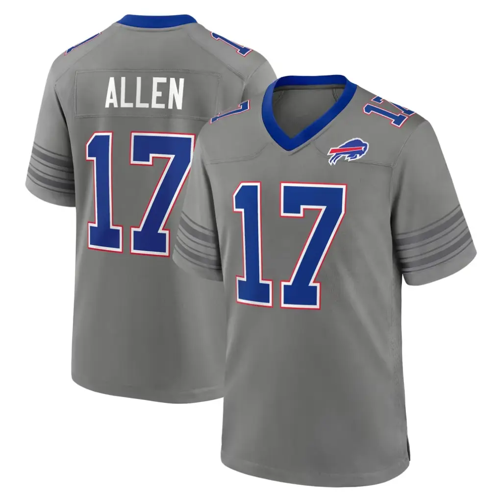 Full Print Grey/Blue Josh Allen 17 Football Jersey – America Game Shirt, Sports Fan Apparel, Jersey For Football Fans, Athletic Uniform Gift for Him