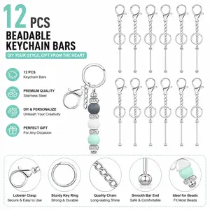 12 Pcs Beadable Keychain Bars Bulk – Blank Metal DIY Keychain Blanks for Beaded Craft & Personalized Gifts