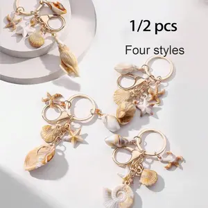 Natural Dual Color Shell Keychain, Clouds, Shells, Starfish & Conch Pendants, Summer Beach Series, Ocean Style Keyring Gift, Trendy Cute Keychain