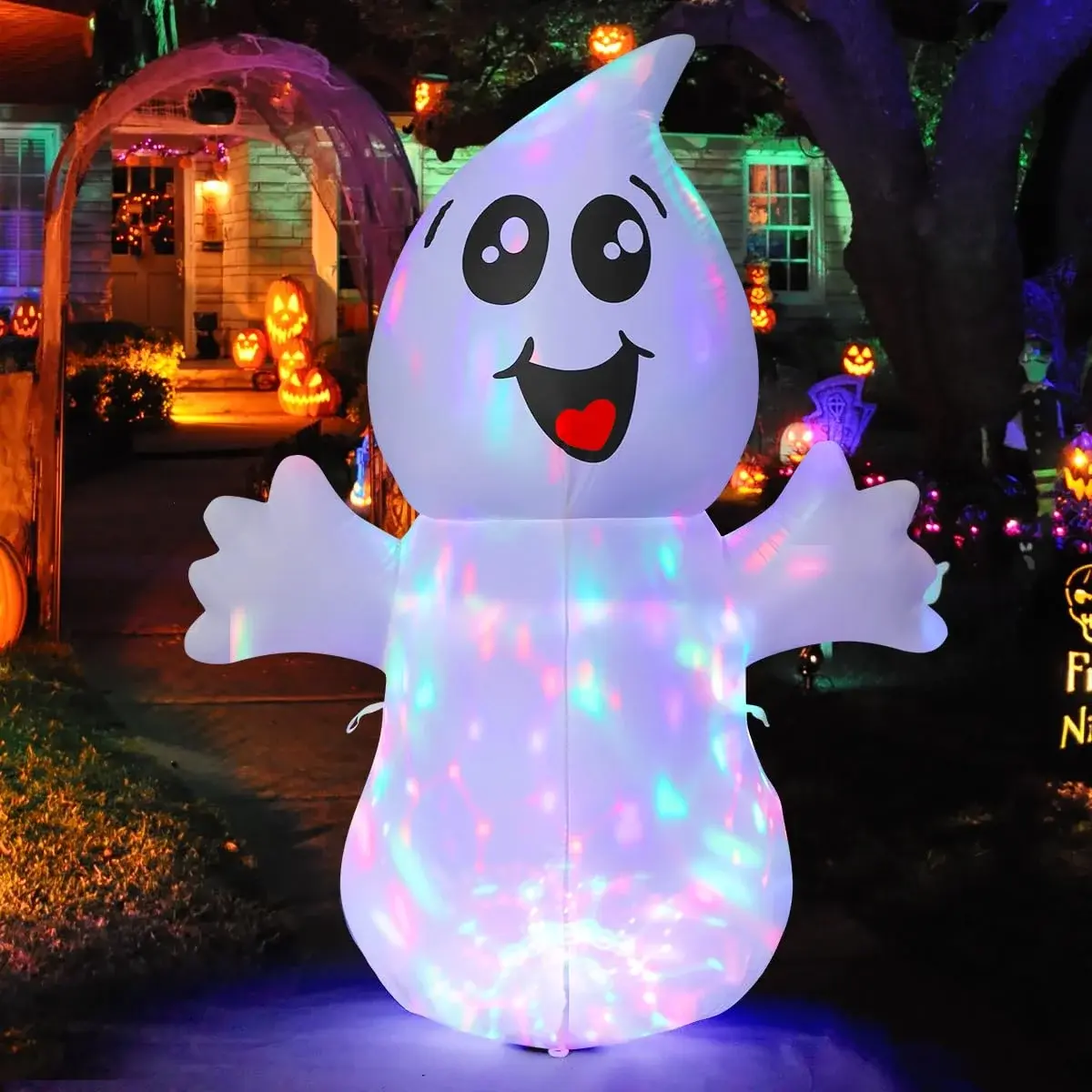 GOOSH Halloween Inflatables 5 FT Halloween Ghost Inflatable with Built-In Leds, Cute Halloween Inflatable Ghost Blow up Ghost Inflatable, Outdoor Halloween Decorations for Halloween Holiday Party
