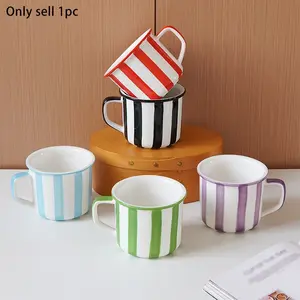 Elegant Striped Ceramic Coffee Mug, Hand-Painted Design, Large Capacity, Reusable for Home Office, Perfect Gift for Tea & Coffee Lovers