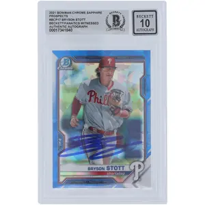 Bryson Stott Philadelphia Phillies Autographed 2021 Bowman Chrome Sapphire Prospects #BCP-17 Beckett Fanatics Witnessed Authenticated 10 Card - Fanatics Authentic Certified