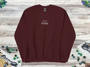 Embroidered DnD Fighter Class Crewneck Sweater, DnD Sweater, Dungeons and Dragons, DnD Gift, Men Women Unisex Sweater, Multiple Colors Cotton Fabric