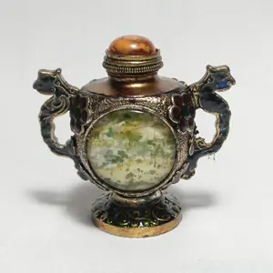 Vintage Style Tibetan Inspired Brass Snuff Bottle Decorative Miniature Collectible
