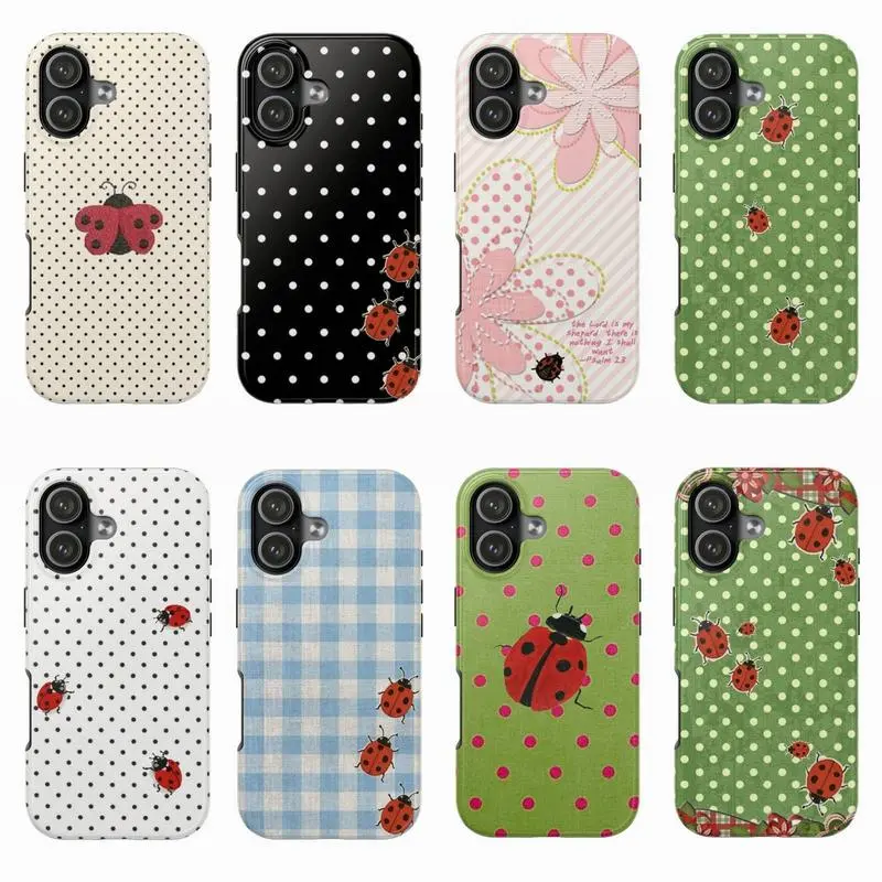 8 Vers Ladybug Polka Dots Tough Phone Case, Cutest Design Case Cover with iPhone 17 promax & More