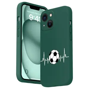 Straight Edge Heartbeat of Soccer Pattern Man's Phone Case for iPhone 15 16 14 Pro Max 13 12 11 XR XS Plus Shockproof Drop Protection Rugged Durable Silicone Cover Cellphone Protective Smartphone Casing