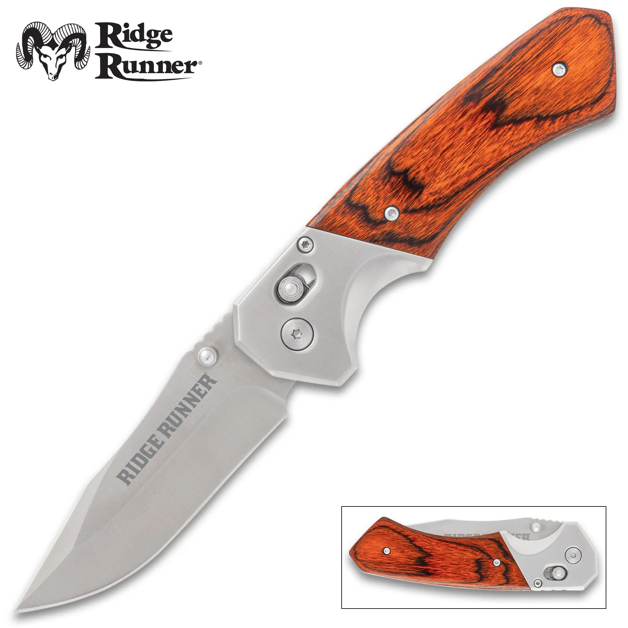 Ridge Runner Frontier Pocket Knife, Everyday Carry Tool with Axis Lock and Mirror Polish Finish for Farm Animal & Poultry Ear Tag Handling, Stainless Steel Tools, Classic Wood