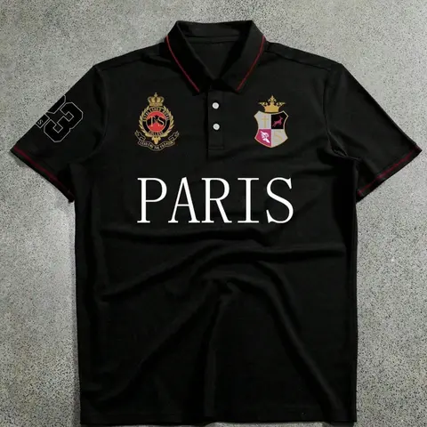 Men's Regular Fit Crown Print, Casual Short Sleeve Collared Top for Summer, Fashion Menswear for Daily Wear Knitted Polo