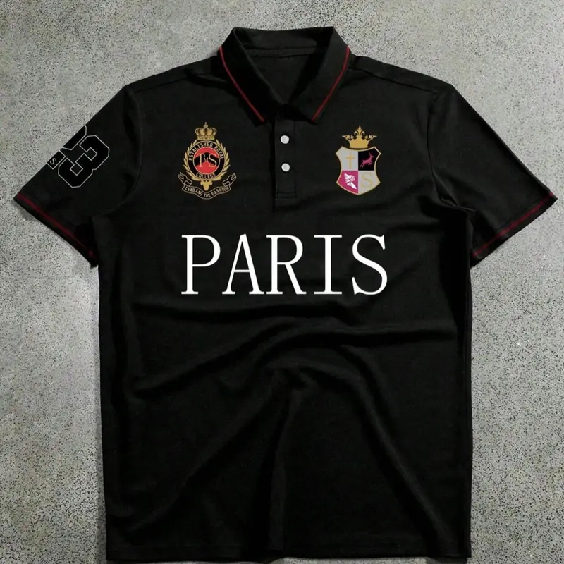 Men's Regular Fit Crown Print, Casual Short Sleeve Collared Top for Summer, Fashion Menswear for Daily Wear Knitted Polo
