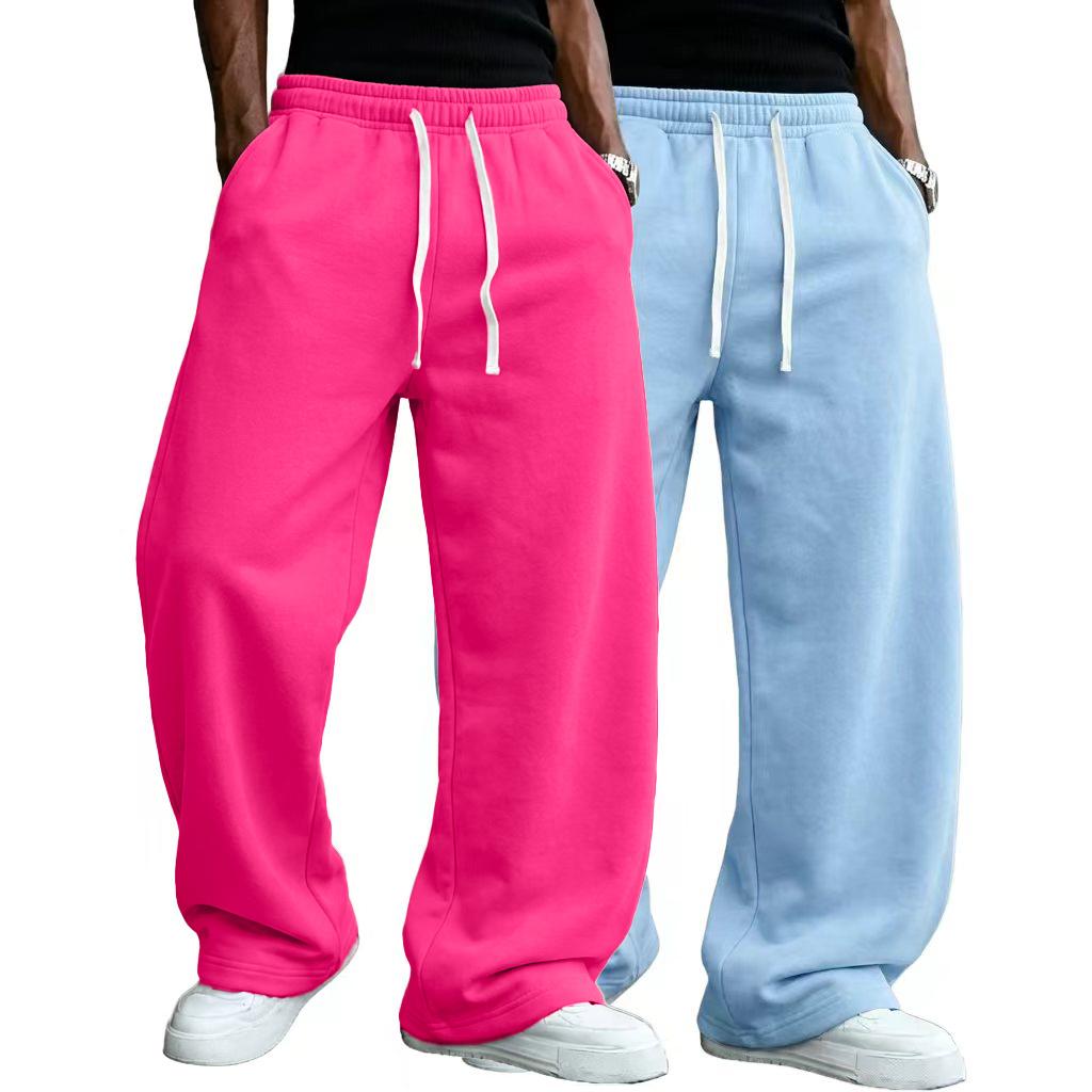 Men’s solid-color fashion athletic pants suitable for all seasons; straight wide-leg street dance casual pants; comfortable long loungewear pants; plus-size casual athletic pants—fashionable