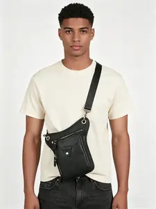 Streetwear Fashion Multi-Purpose Leather Pouch, Unisex 4-Way Wearable Sling Bag - Convertible to Waist Bag, Thigh Pack & Hip Purse, Zipper Bum Bag
