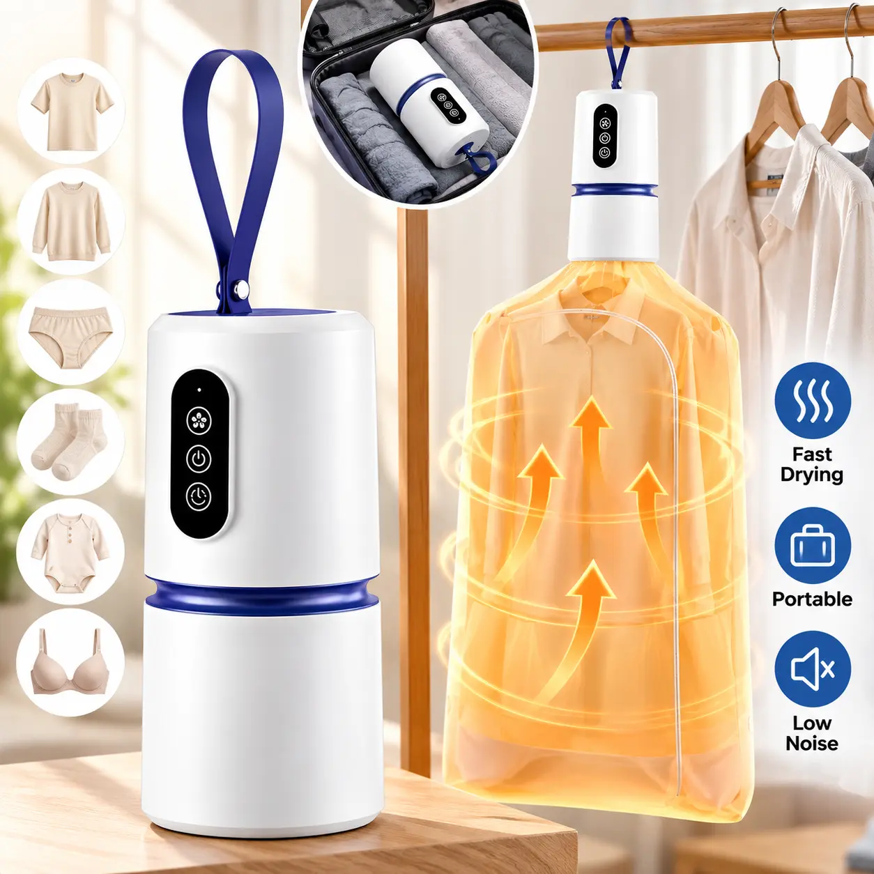Portable Mini Clothes Dryer, Hanging Travel Laundry Dryer, Quick Dry Garment Dryer Machine for Dorm Room, Hotel, Apartment, Ideal for Socks, Underwear, Swimwear & Light‑Weight Clothing