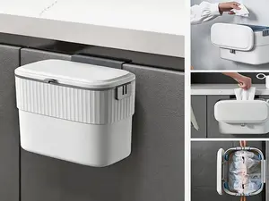 1.8 gallon/7L hanging compost bin with sealed lid. Wall-mounted or cabinet door hanging design, compact size fit for kitchen, under sink, bathroom and office, odor-proof and space-saving.