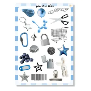 Blue Trinket Journal 5x7 Sticker Sheet,Scrapbook Stickers, Journal Cover Stickers,Kiss Cut Sticker , Junk Journal Supplies, Vinyl Stickers