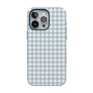 Casely iPhone 15 Pro Case | Pastel Picnic | Blue Gingham | Bold Protective Design | Compatible with MagSafe