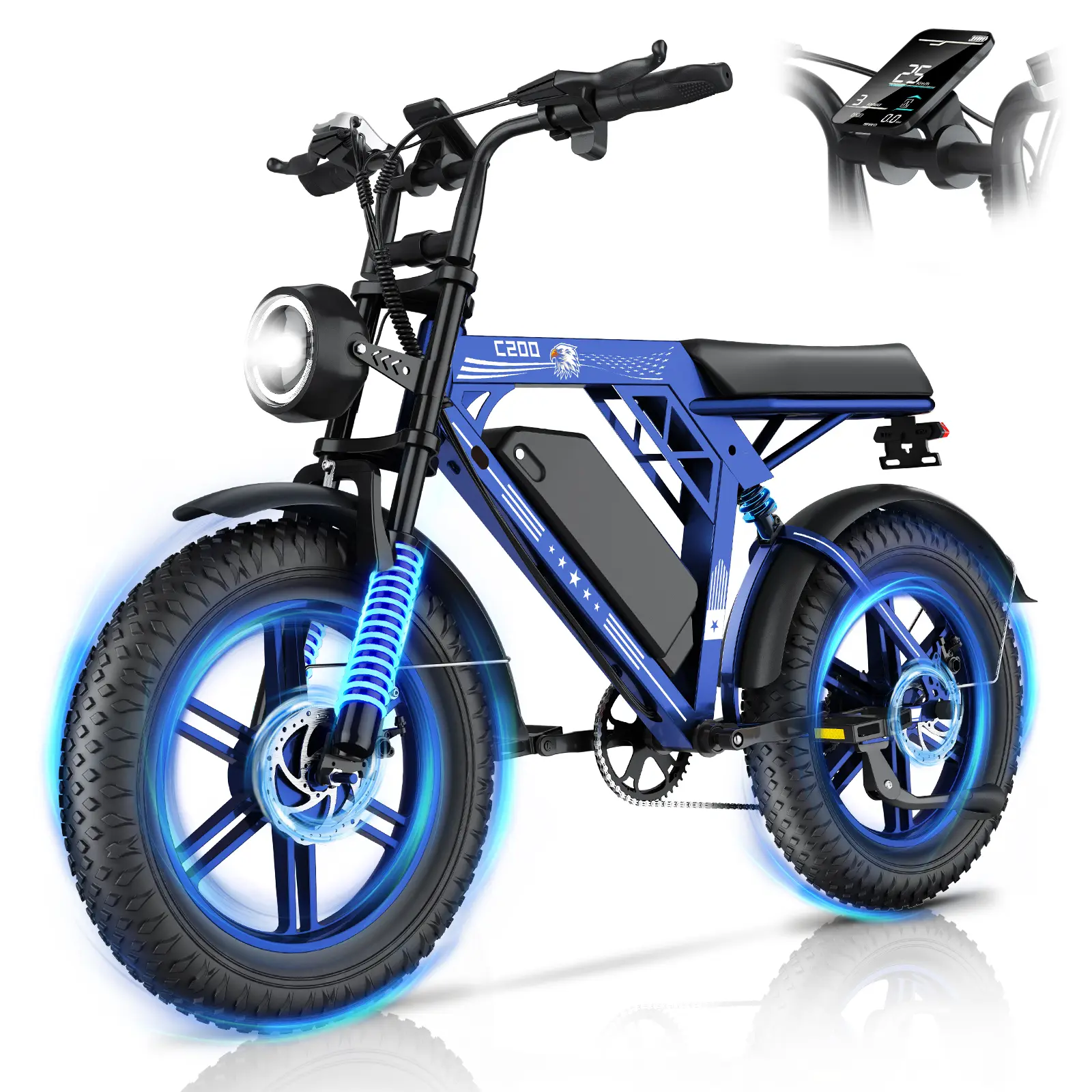US New Design 1500W Peak 48V 17.5Ah Off-Road Adult E-Bike, 20" Fat Tires, Dual Suspension, 50KM/H Top Speed, 35-50KM Range, Shimano 7 Gears, Front & Rear Drive, CE UL2849 Approved, 1630 × 720 × 1100 Mm, 20-Inch, Fat Tire Fit, Off-Road Rides, Up To 249 Lb