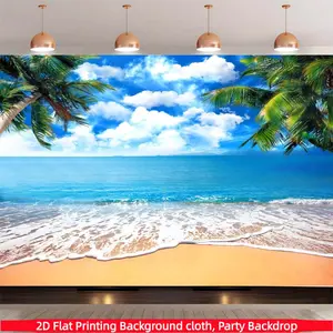 Tropical beach island background fabric, polyester material, suitable for photo booths, parties, birthdays, celebrations, indoor and outdoor home decoration, Photo backdrops