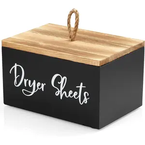 Dryer Sheet Holder, Wooden Laundry Sheets Container, Laundry Room Organization and Storage for Farmhouse Laundry Room Decor and Accessories, Fabric Sheet Holder, Black