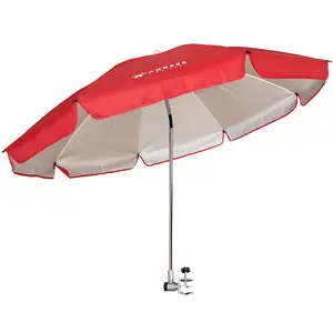 AMMSUN 47“ XL Chair Umbrella with Clip 360° Swivel Portable Universal Clamp Camping Chair Stroller Wheelchair Golfcart Lightweight Sturdy Canopy Shade, Red