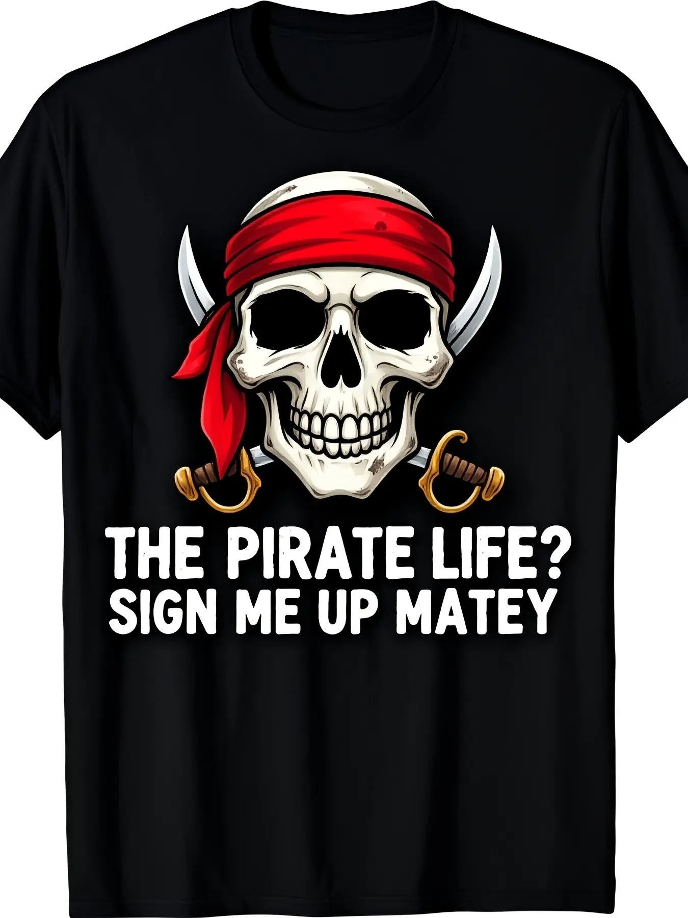 Men'S Pirate Graphic T-Shirt Black Crew Neck Tee w unisex soft cotton short sleeve t shirt, vintage graphic casual tee for men women teens, perfect birthday holiday gift for camping travel gym daily street  wear