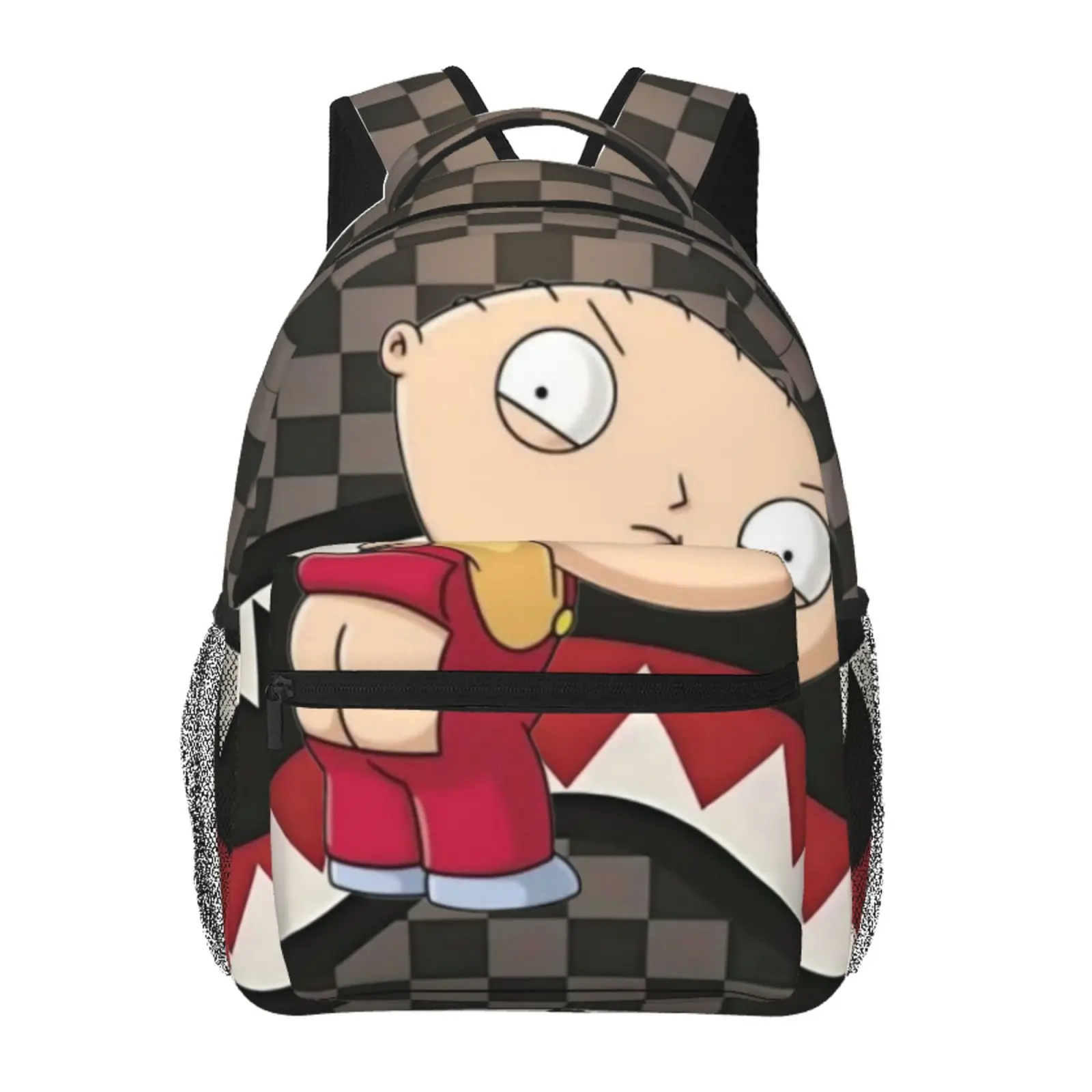 SG Backpack – Family Guy Stewie middle finger graffiti checkered laptop bag; school/commute; Y2K cartoon school bag; cute gift for teen girls and students