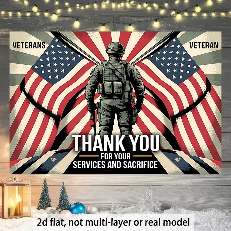 2D Rectangular Photo Print Lightweight Fabric Flag Banner Tapestry - Soldier with American Flag, Multi-Functional for Indoor-Outdoor Family Activities, Home Decor, Room, Fabric Flag Banner Tapestries