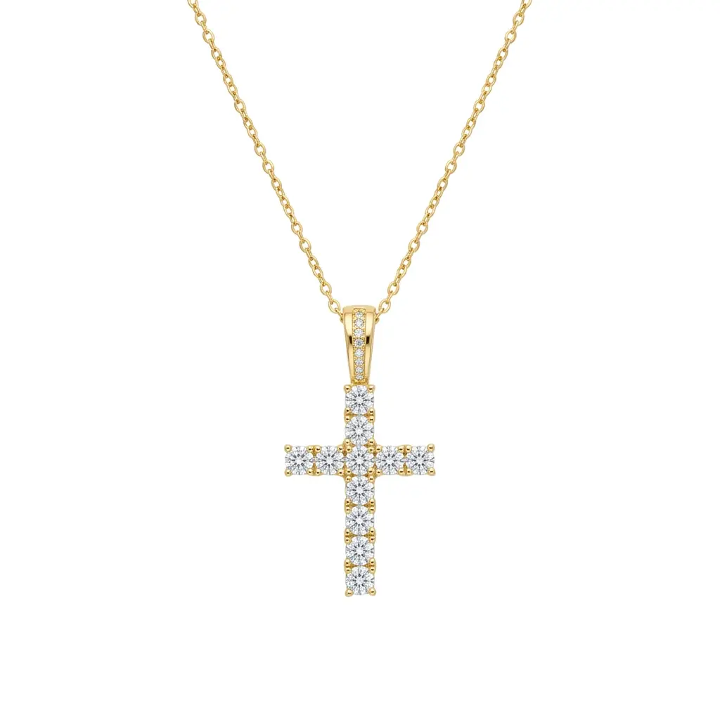 Gold Plated Full Diamond Cross Necklace - Waterproof, Hypoallergenic Stainless Steel Chain, Luxury Costume Jewelry Gift Ideas for Girlfriend (Cross Shape Accessory)