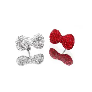 Bowknot Christmas Full Diamond Super Sparkly Sweet Cute Stud Earrings Cartilage Earring Snail Earring