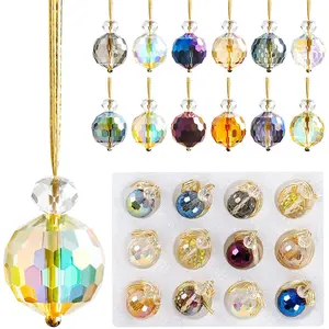 12pcs Sparkling Glass Christmas Balls, Mixed Color Crystal Tree Ornaments, Festive Home & Office Decor, Ideal for Holiday Parties
