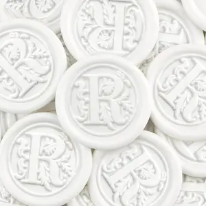 100Pcs White Wax Seal Stickers Handmade Envelope Seals Self Adhesive Letter Wax Stickers for Wedding Party Invitations, Envelope, Gift Wrap, Christmas(Initial R, White)