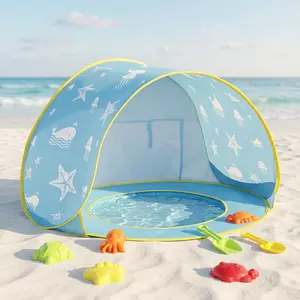 Apojungle TikTok Viral Baby Beach Tent - 2-in-1 Sun Shade with Mini Pool & Toy Set, the Ultimate Summer Must-Have.Ocean-Themed Baby Tent with Built-in Pool & Toys - UPF 50+ Sun Shade for Beach & Backyard Summer Fun