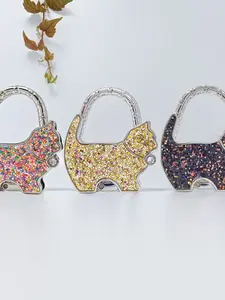 Foldable Table Bag Hook, Travel-Friendly Bag Holder, Shiny Cat Design, Durable and Convenient, Desktop Hook, Perfect for Bags