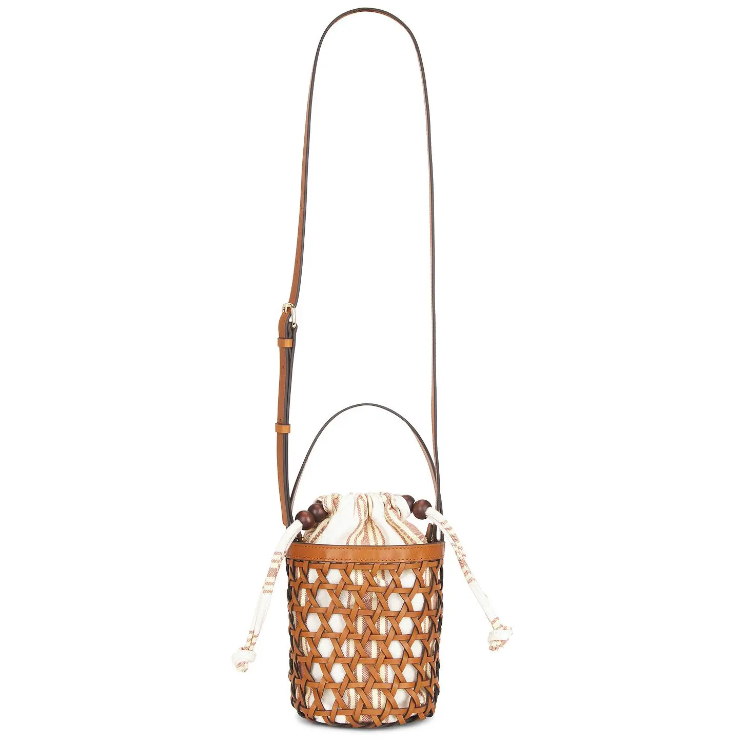Loeffler Randall Laith Stripe Canvas & Beads Bucket Bag in Butter & Brown
