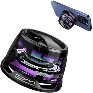 RGB Magnetic Bluetooth-compatible Speaker Lamp G200, Portable Mini Rechargeable Speaker and Phone Stand for Camping and Desk Decor, Wireless Charging Included