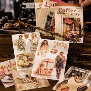 20 Sheets/bag Sticker Book, Coffee Shop Story Series Four Designs, Coffee Theme Stationery Journal Water Bottle Decoration Stickers, Coffee Decals
