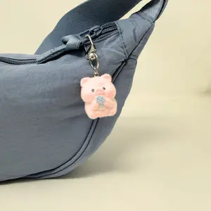 Pig Flocked Keychain – Cute Pig Bag Charm Accessory