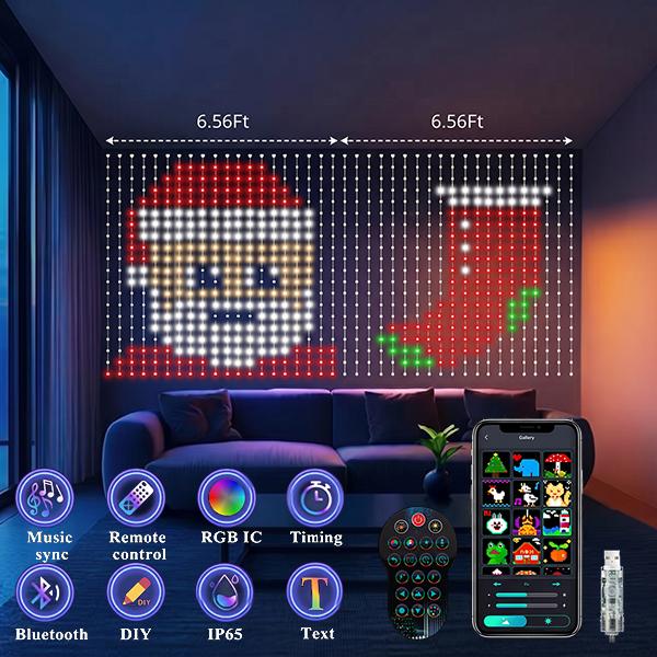 IP65 Outdoor Safe Smart LED Curtain Lights (2.4m*2.4m, 3m*3m), App-Controlled DIY Text & Patterns, Dimming Color-Changing Music Sync, Heat-Isolated Energy-Efficient, Halloween House Decor & Lights for Bedroom
