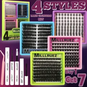 4 Nature Styles Lash Clusters Kit, Fairy/ Deer/ Cat/ Rabbit Eyelash Clusters Extensions with Everything You Need for Beginners and Proficient, Beayty at Home Easily