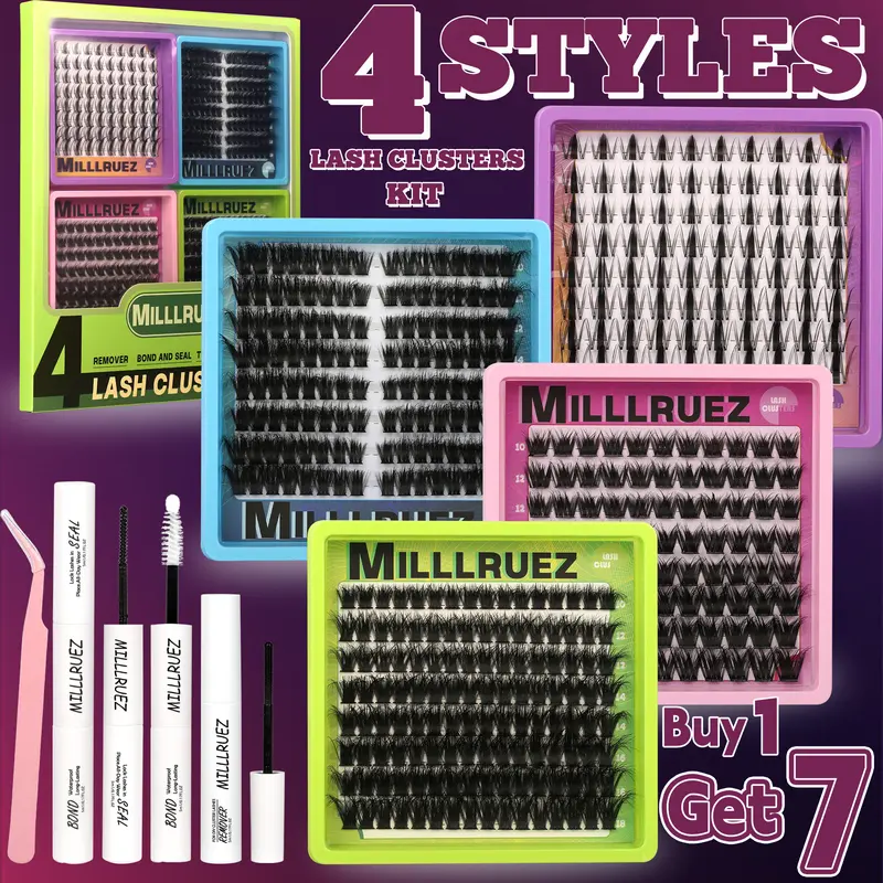 4 Nature Styles Lash Clusters Kit, Fairy/ Deer/ Cat/ Rabbit Eyelash Clusters Extensions with Everything You Need for Beginners and Proficient, Beayty at Home Easily