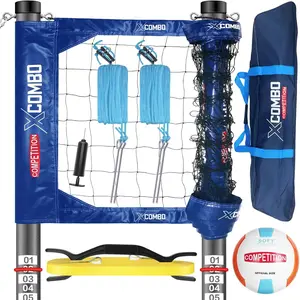 Professional Volleyball Net Set Heavy Duty for Outdoor Backyard Portable with Aluminum Adjustable Height Scoring Poles Regulation Nets System for Tournament Grass