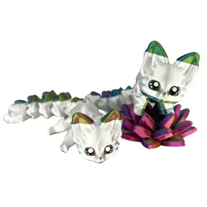 Angel Aura Fox - 3D Printed Fox Figurine, Eco-Friendly PLA, 5 Inches, White & Rainbow, Home Decor Ornament, Desk Accessory, Nature Theme, Perfect for House Decor