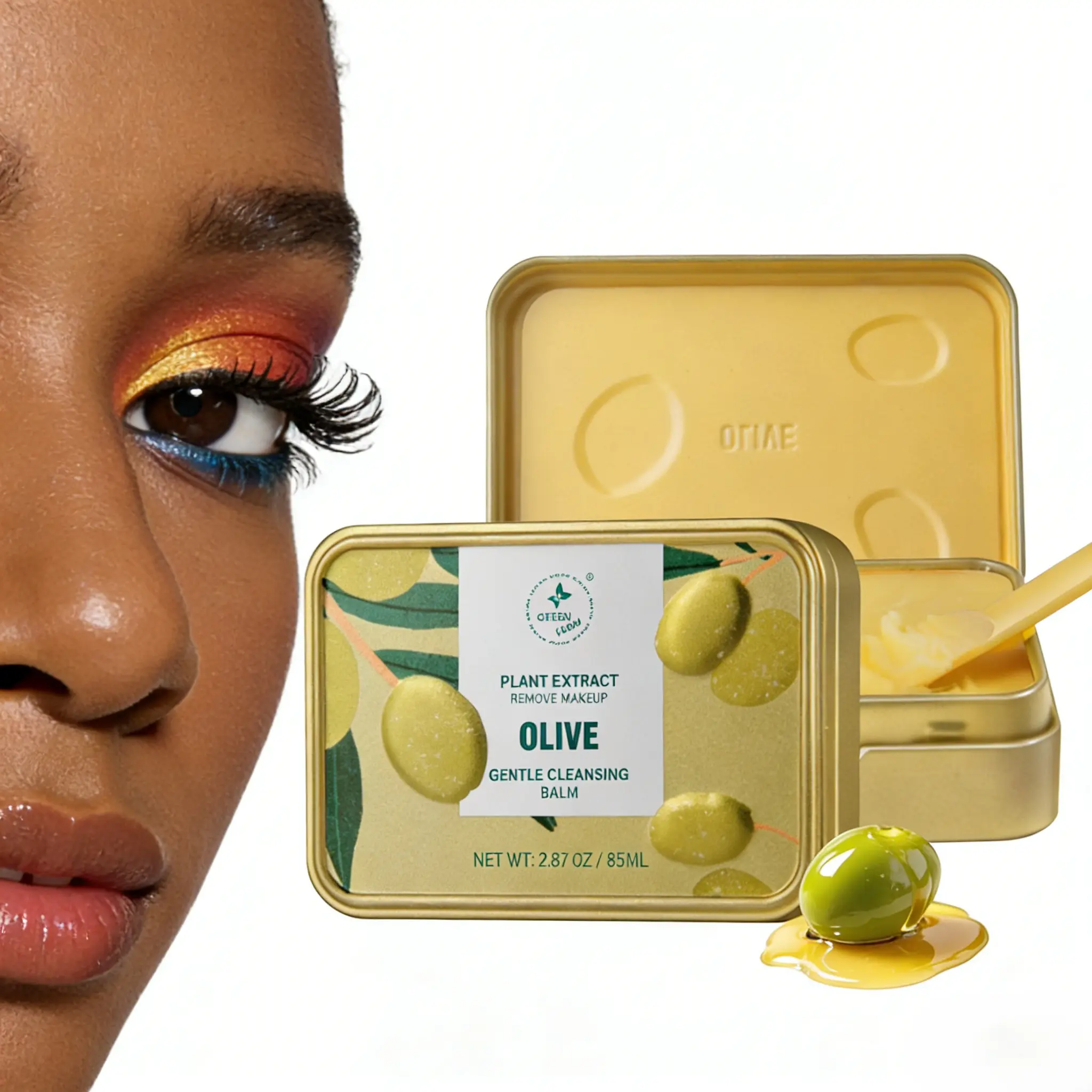 GREEN FARM Olive Eye Makeup Remover Cleansing Balm 85g / 3 oz, Acne-Prone & Oily，Non-Comedogenic,Safe for Sensitive Skin